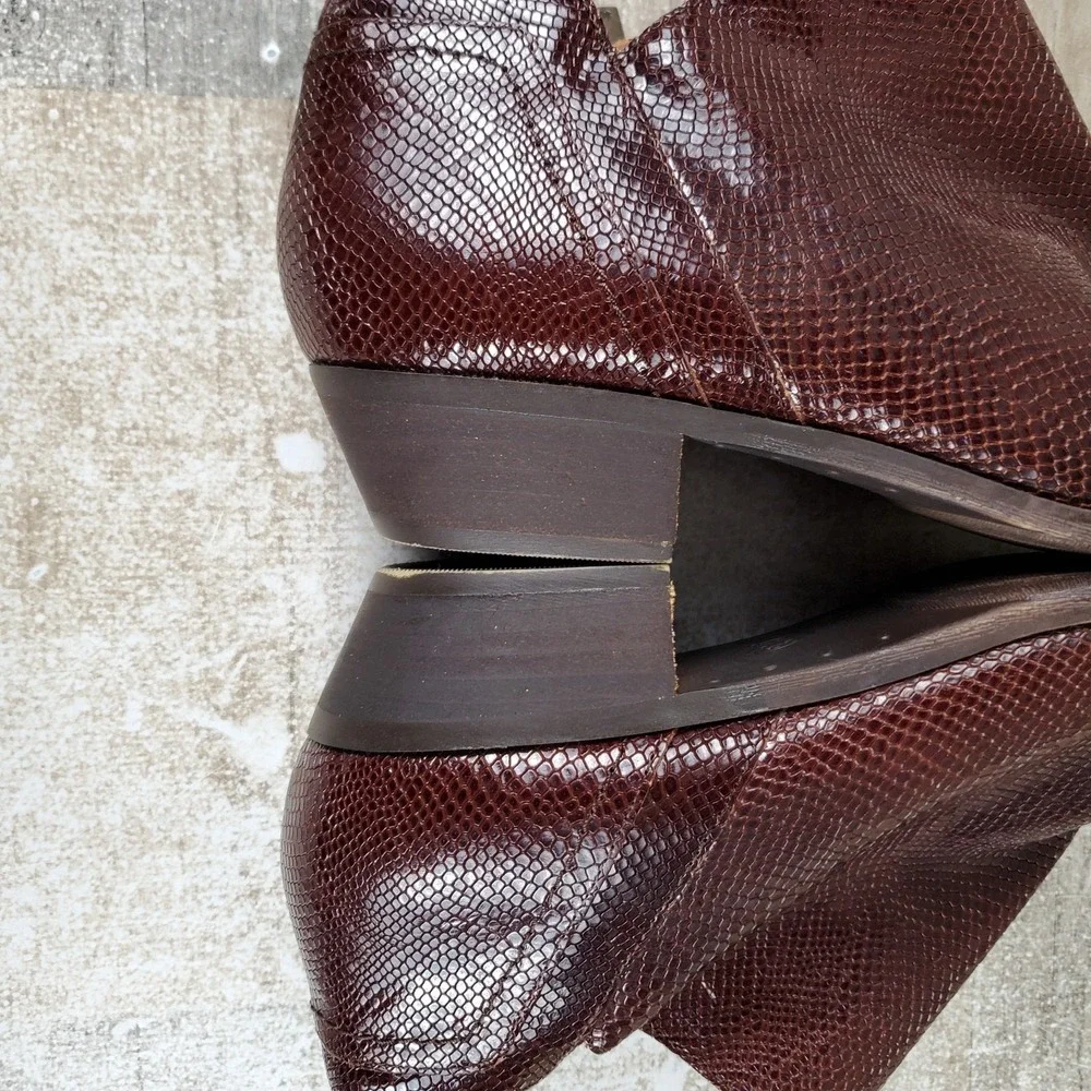 Lucky Brand Basel Womens Ankle Bootie Sz 10 M Brown Burgundy Snake Print Leather